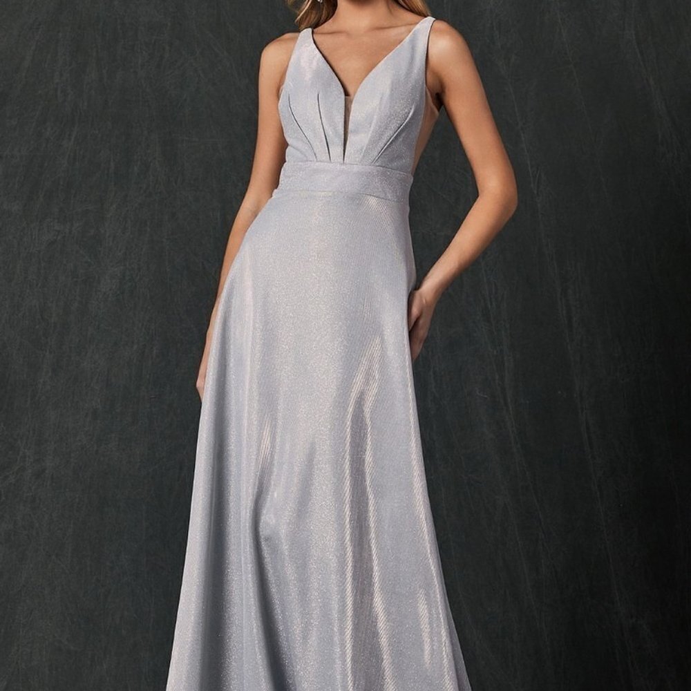SILVER- V-Neck Open Back Evening Party Dress JT208